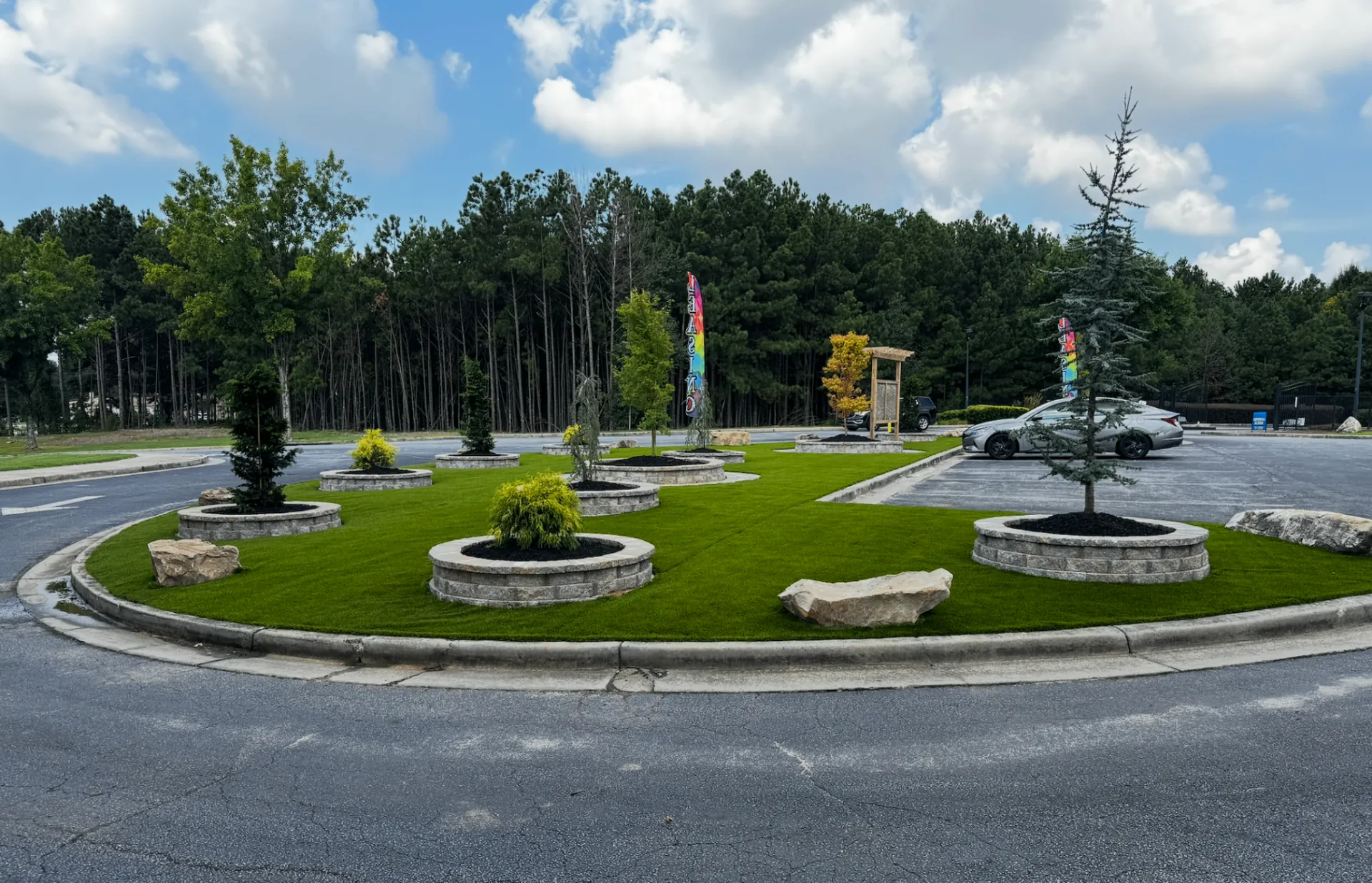 Freshly installed artificial turf with clean edging on a West Georgia property