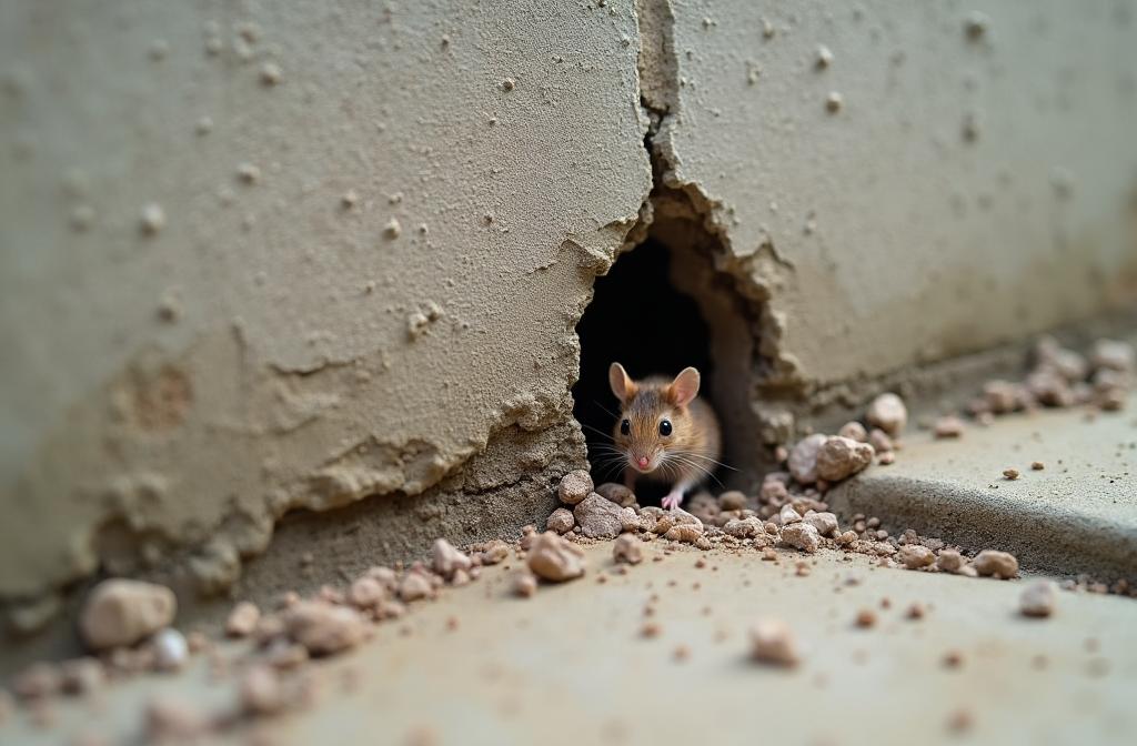 Mouse entering home through cracked foundation wall