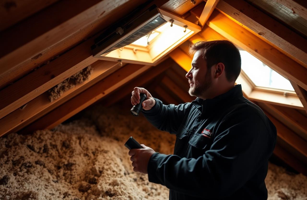 Wildlife technician inspecting attic for rodent activity in Marietta, GA